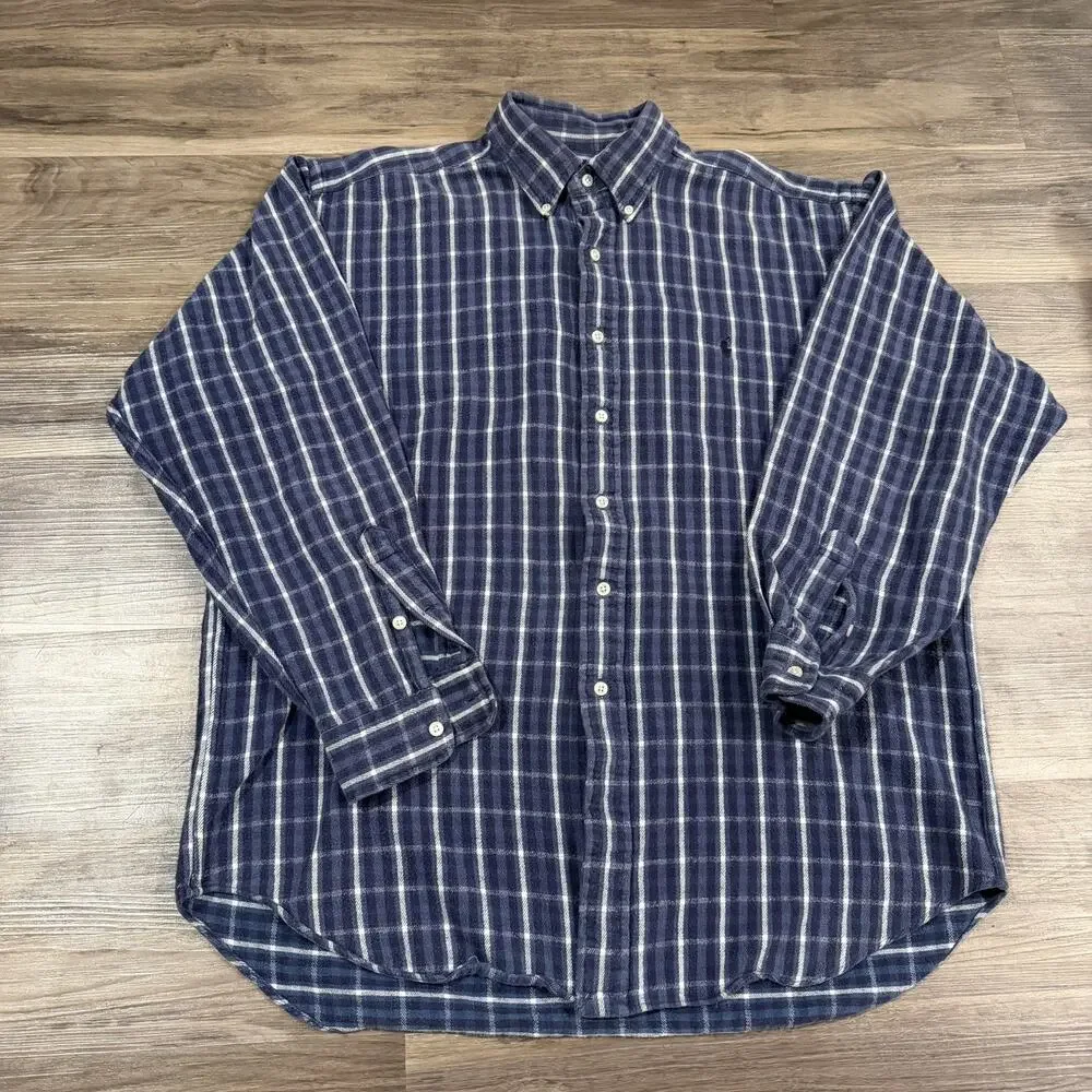 VTG Polo Ralph Lauren Blake Flannel Shirt Mens large Blue Plaid Outdoor Camp